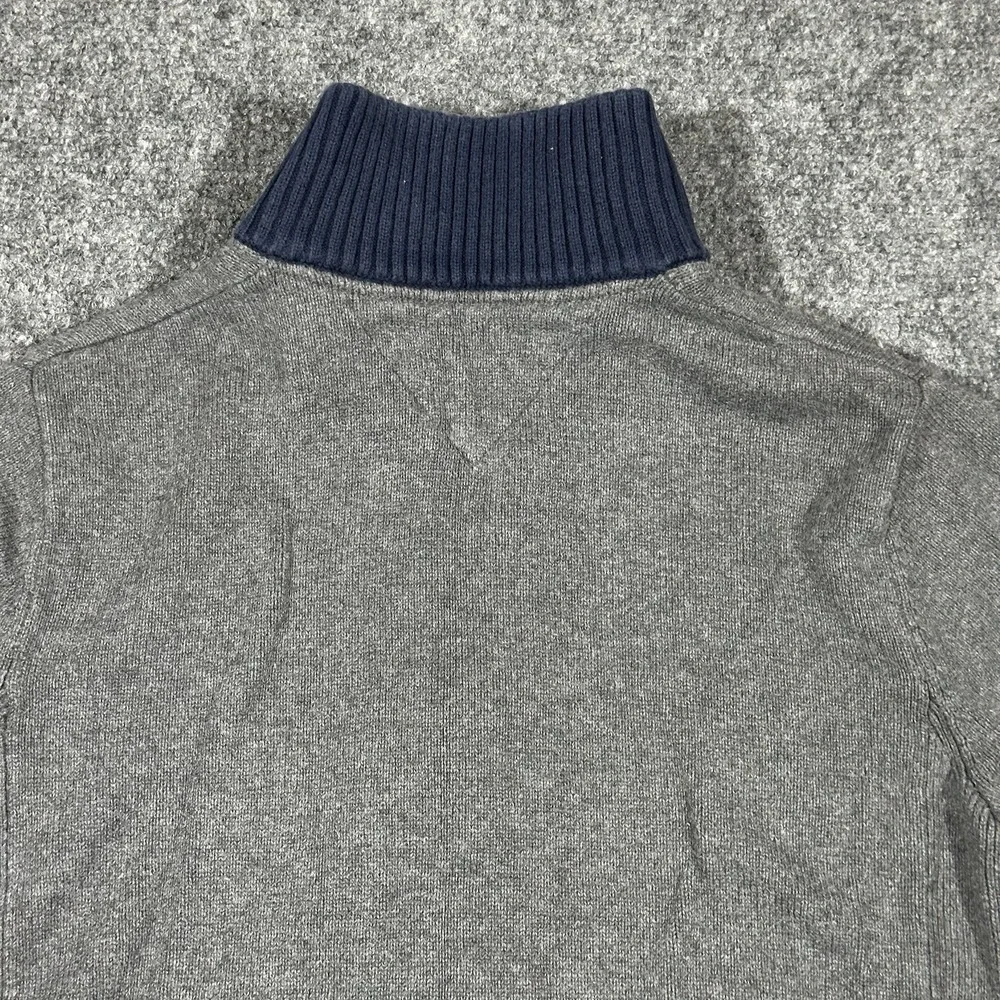 Tommy Hilfiger Mens Gray Navy Blue Full Zip Mock Neck Cotton‎ Knit Sweater Small